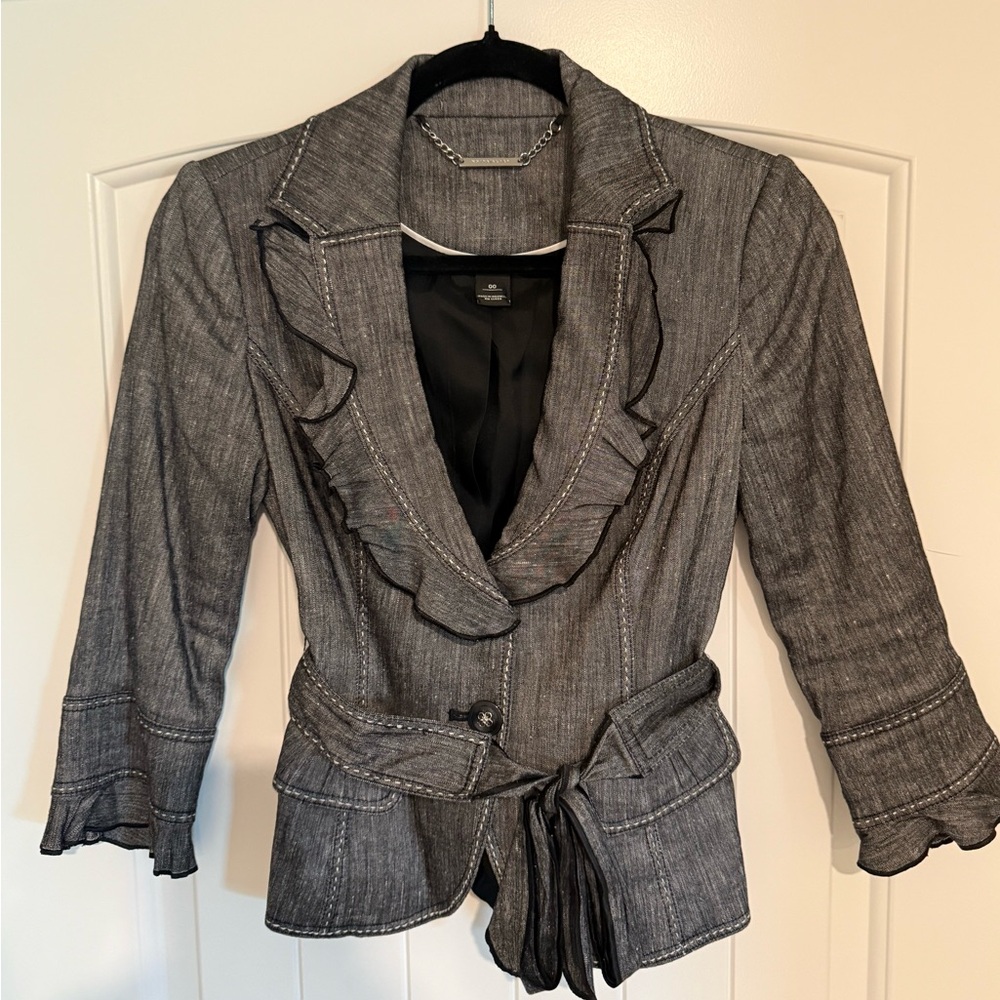 White House/Black Market Gray Ruffled Jacket (NW-NT)